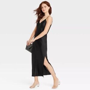 A New Day Black V-Neck Slit Dress
